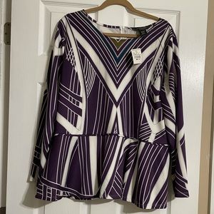 Ashley Stewart 22/24 purple geometric peplum top